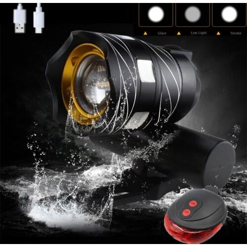 Bicycle Light 15000LM T6 LED USB Line Rear Light Adjustable 3000mAh Rechargeable Battery Zoomable Front Bike Headlight Lamp