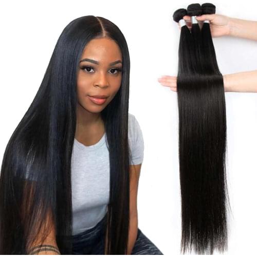 Fashow 30 32 34 36 40 inch Peruvian Straight Hair Bundles 100% Natural Human Hair Bundles Double Wefts Remy Hair Extensions