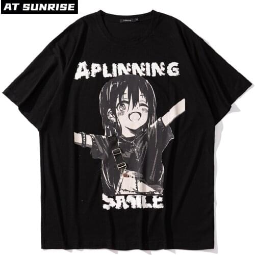 Oversize T Shirt Casual Streetwear Harajuku Cartoon Anime Girl Print T-Shirt Hip Hop Summer Short Sleeve Men Tshirt Cotton Loose