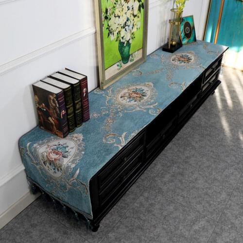 Proud Rose European Chenille Table Runner Tablecloth TV Cabinet Cover Table Mat Shoes Cabinet Cover Towel Cloth with Tassel