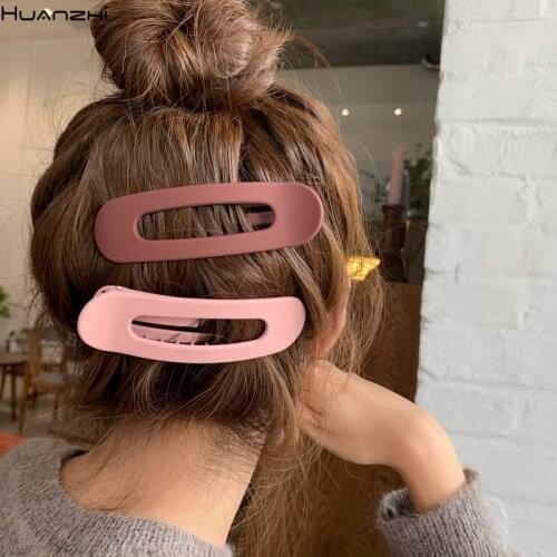 HUANZHI 2020 Japan Scrub Matte Acrylic Colorful Duckbill Clip Hollow Barrette Hairpin Accessories for Women Girl Hair Style Make