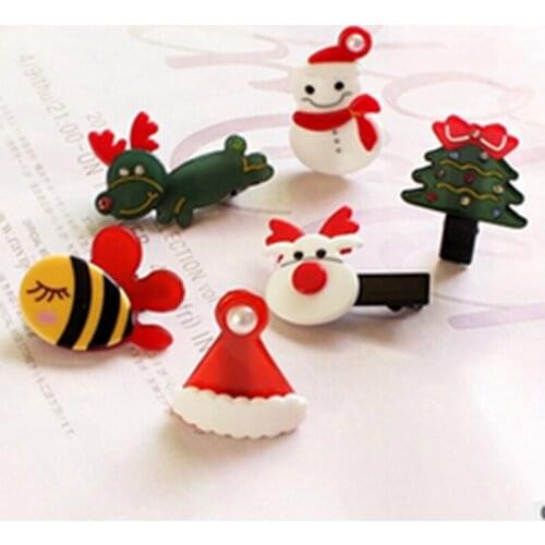 Kawaii Style Christmas Hair Clips For Girls Christmas Tree/Snowman/Hat/Dog Shape Mini Hairpin Creative Christmas Headwear