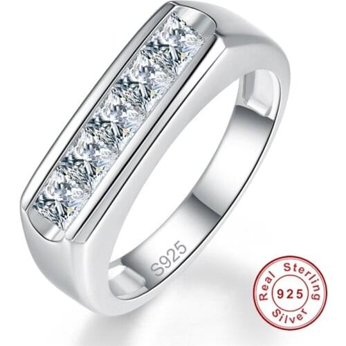 3*3mm Square White Zircon Mens Ring 100% S925 Sterling Silver Ring Men Fine Jewelry Best Gift For Husband with Box