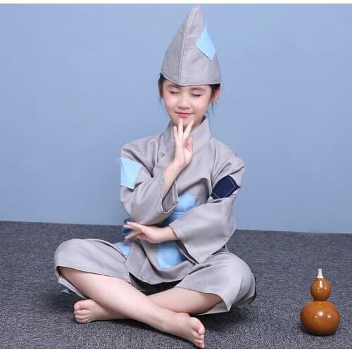 Ancient Beggar Costume Children Performance Clothing Hanfu Suit The Living Buddha Broken Beggar Begging Clothing Stage Costume