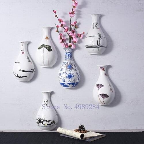 Creative Chinese Retro ceramics vase Wall-mounted vase Modern home background wall Wall decoration Hydroponics Flower vase