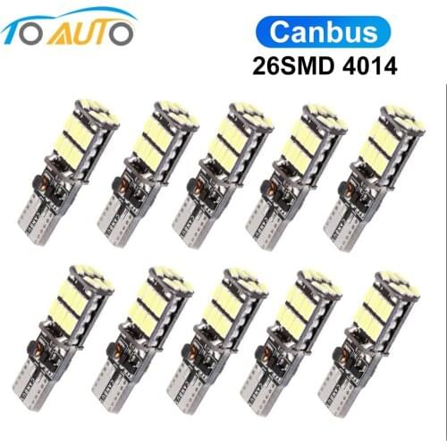 10pcs T10 W5W LED Canbus 194 168 501 Car Interior Light 26SMD 4014 Chip White Instrument Lights Bulb 5w5 No Error 12V Auto lamp