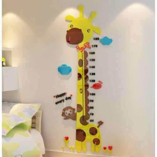 Cute Cartoon Giraffe Height Measure Wall Stickers Kids Rooms Large Size Removable 3d Acrylic Height Ruler Kids Wall Sticker B