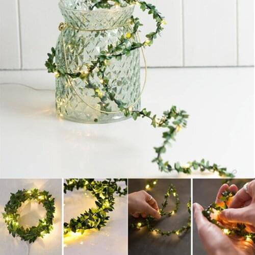 10M/5M/3m Tiny Green Leaf Copper Wire Led String Lights DIY Fairy Garland Holiday Christmas Lights Outdoor Home Decor Navidad