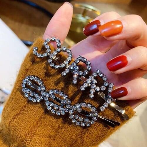 Fashion Shining Letter Hairpins For Women Hair Accessories Korean Jewelry Black Rhinestone Love Headdress vintage Barrettes Girl
