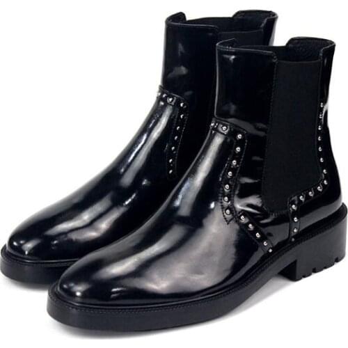 Fashion Rivet Chelsea Boots Winter Genuine Leather Ankle boots High Quality Black short casual Boots Mens Boots