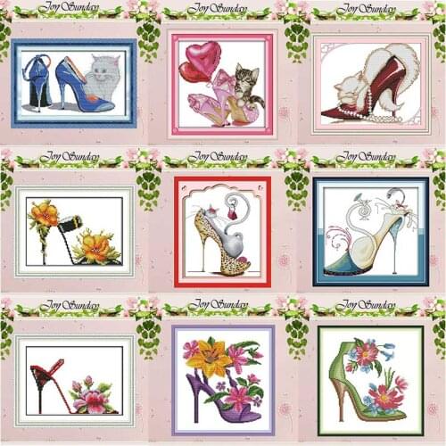 Fashion high heels cat flower patterns counted 11CT 14CT Cross Stitch Set DIY Cross-stitch Kit Embroidery Needlework Home Decor