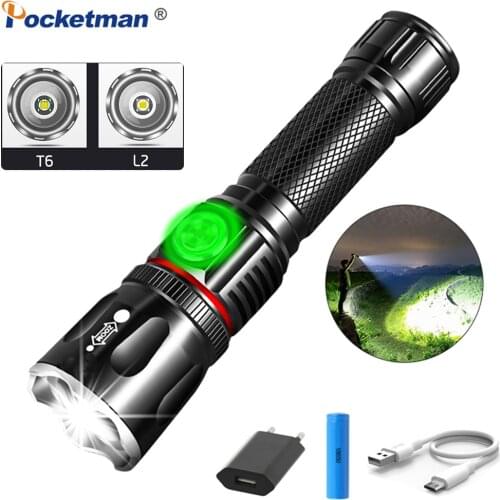 Powerful Flashlight L2 T6 LED Torch COB Flashlight USB Rechargeable LED Flashlight Zoom Torch with Magnetic Tail 18650 Battery