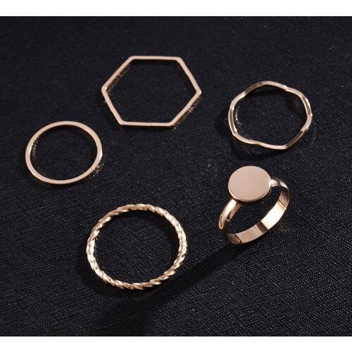 Original Design Gold Color Round Hollow Geometric Rings Set for Women Fashion Twist Open Ring Joint Ring Female Jewelry