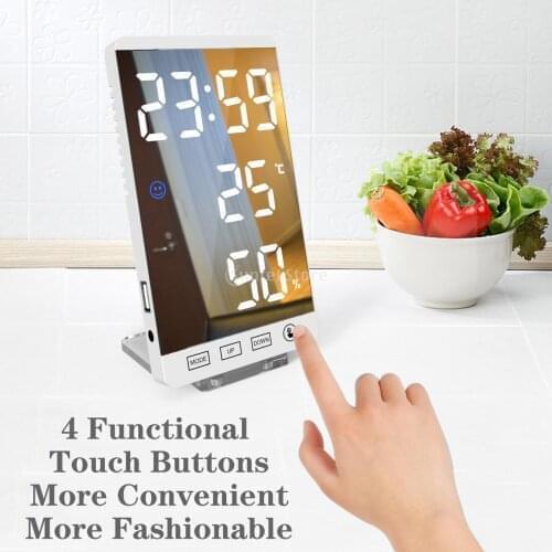 6in LED Wall Electric Large Display Digital Alarm Clock Touch Button Thermometer Humidity Smart Mirror Weather Clock Table Clock