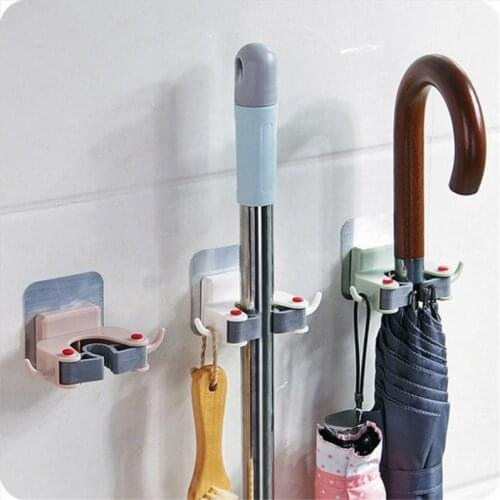 Wall Mounted Mop Organizer Holder Brush Broom Hanger Storage Rack Kitchen Clip Seamless Mop Hook With Mounted Hanging