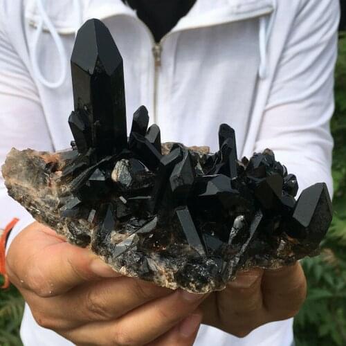 Natural Beautiful Black Quartz Crystal Cluster Mineral Specimen