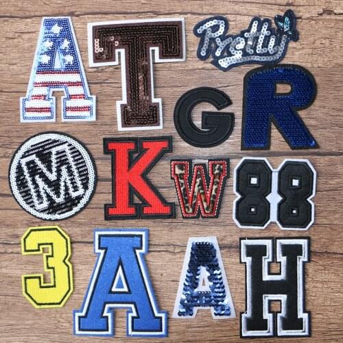 Number "3" Letter "A" "W" "H" "R" "T" Sequins Icon Embroidered Applique Patches for Clothing DIY Sew up Badge on the Backpack