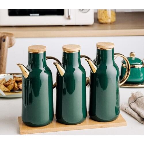 Nordic Ceramic Oil Bottle with Lid Household Soy Sauce Vinegar Pot Seasoning Bottle Salt and Pepper Shakers Kitchen Spice Jars