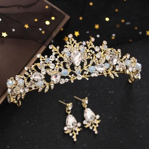 New Wedding Crown Earrings Hair Accessories Handmade Rhinestone Bridal Headdress Woman Prom Jewelry Tiara Diadem Gift