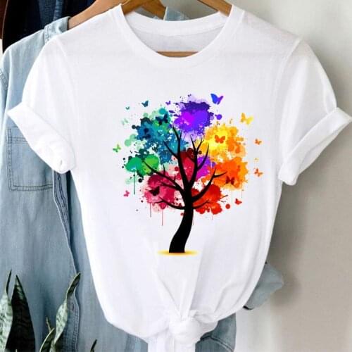 New Women T Shirt Harajuku Tree Flower Print Cute Graphic Tee Shirt Fashion Female Casual Tops 90s girls Short Sleeve T-shirt