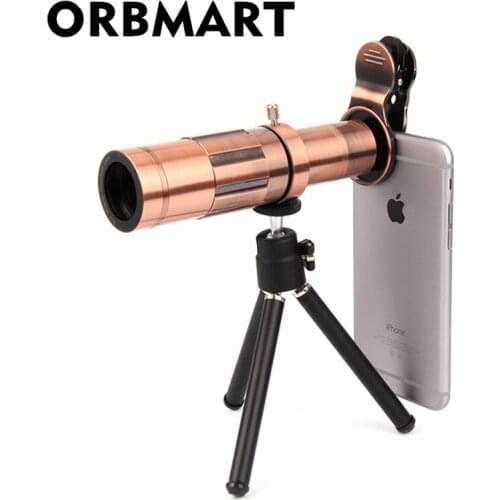 ORBMART Bronze Copper Color Universal Clip 20X Zoom Optical Telephoto Telescope Mobile Phone Lense For Cellphone Smartphone