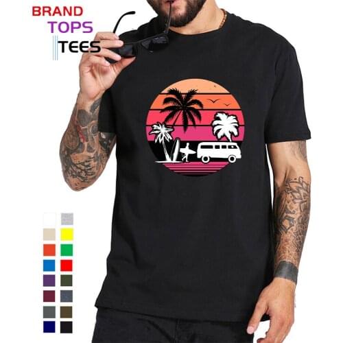 Retro 70s 80s Surf Brand Clothing Vintage Beach Palm Van Travel Car SUP T-shirt Surfboard Stand up paddle board T shirt