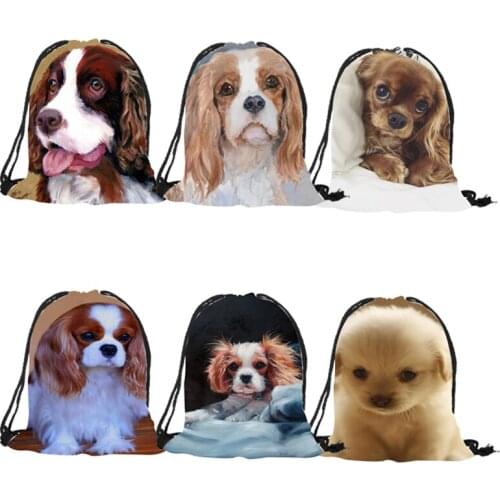 School Boys Girls Backpacks Unisex 3D Charles Spaniel Prints Shoulder Bags Shopping Travel Softback Bag Mochila Drawstring Bag