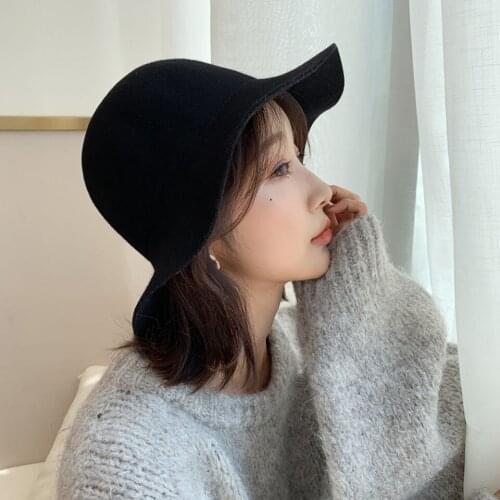 100% Wool Elegant Fedoras Hat Casual Warm Dome Short Brim Bucket Hats Female British Retro Autumn Winter Round Top Basin Cap