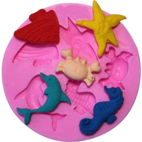 Silicone mold mini Fish hippocampus crab dolphin shape fondant cake mold diy decoration mold Free shipping cake decorating