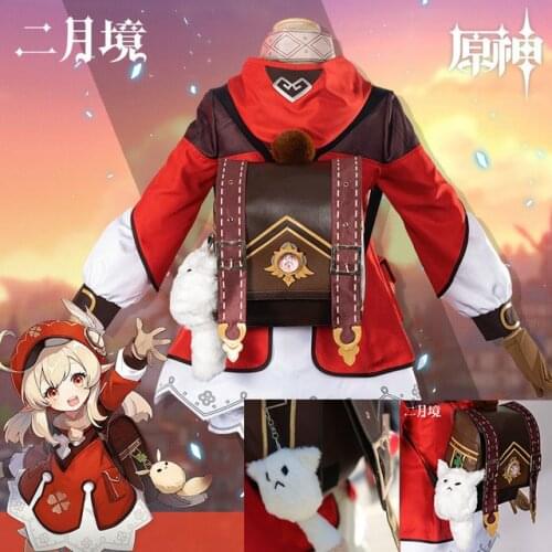 Genshin Impact Klee Cosplay Bag Game Cute Backpack Shoulder Prop Halloween Spark Knight Fashion Lovely Brown Backpack and doll