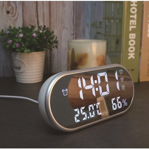 LED Digital Alarm Clock Table Clocks With Temperature Reveil Watch Mirror USB Electronic Desk Clock Despertador Oval Despertador