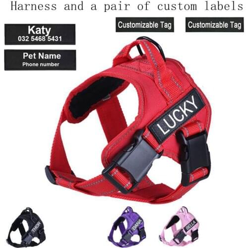 Reflective Pet Dog Harness Wth Personalized Stickers Custom Id Tags No Pull Pet Vest with Handle for Small Medium Large Dogs