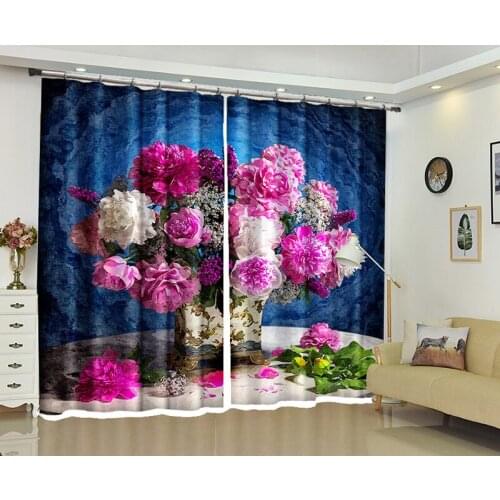 Vase 3D Window Curtain Luxury Blackout living Bedroom wedding room decorate Cortina Drapes Rideaux Customized size pillowcase