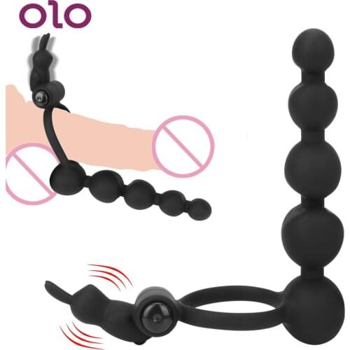 OLO Penis Vibrating Ring Anal Bead Strapon Dildo Double Penetration Butt Plug G-spot Vibrator Sex Toys for Men Couple