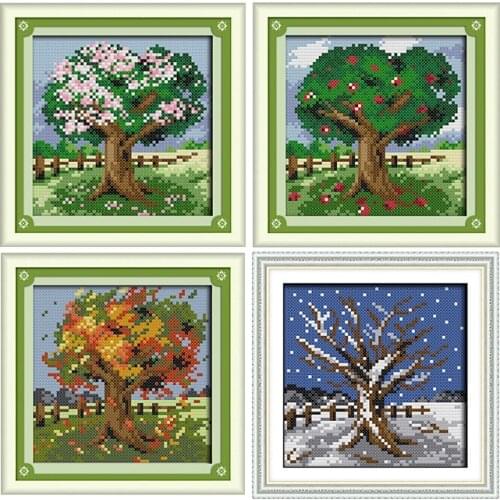 Four Seasons Tree Cross Stitch Kits 11CT 14CT Scenery Printed Pattern Crafts Needlework DMC Counted Embroidery Accessories Decor