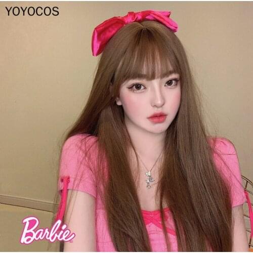 YOYOCOS Lolita Long Straight Bangs Hair Kawai 70CM Daily Wig Dark Brown/Light Brown/Black Cute Daily Wig
