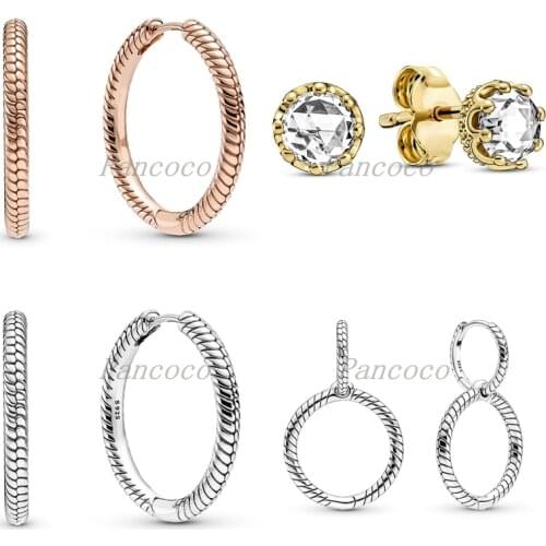 Authentic 925 Sterling Silver ROSE GOLD Moments Charm Stud Earrings For Women Wedding Gift Pandora Jewelry