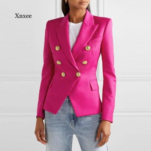 Feminine Blazer office jacket formal Femme Pink Blue White Black Women Female Ladies Long Sleeve Elegant coat autumn button