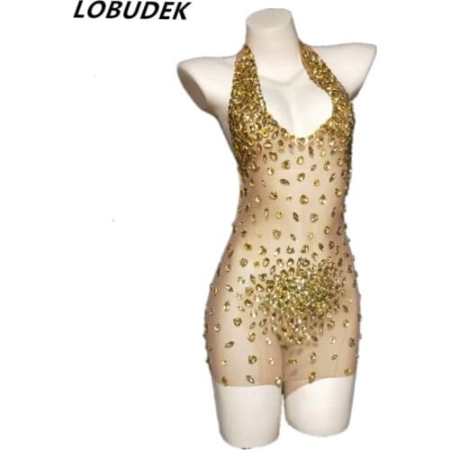 Luxury Big Rhinestone Mini Short Dress Sexy Backless Transparent V-neck Halter Dresses For Women Birthday Prom Singer Stage Wear