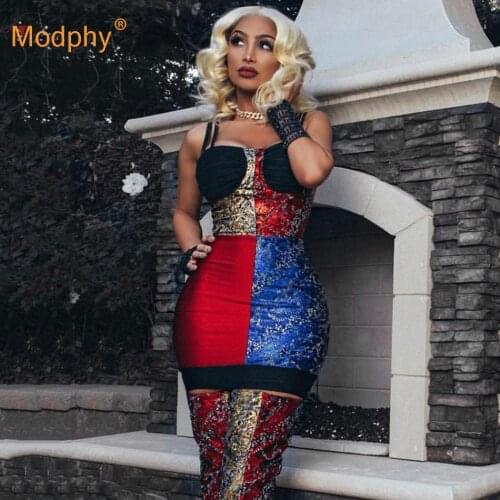 2020 New Summer WomenS Bodycon Bandage Dress Vestidos Sexy Spaghetti Belt Sequin Stitching Celebrity Runway Party Mini Dress