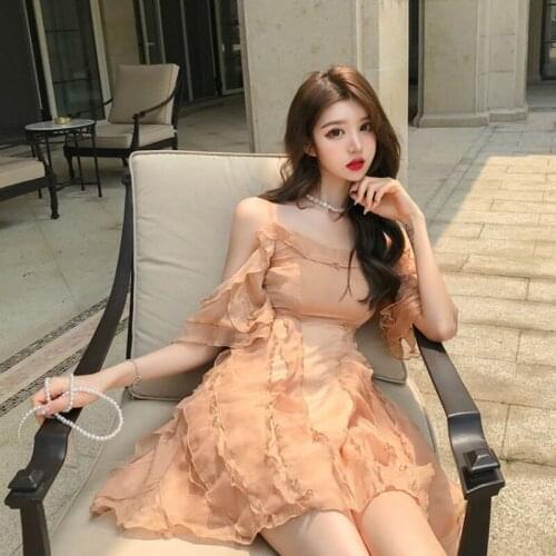 2020 New Summer Women French Sexy Backless Ruffles Designer Tube Top Sling Gold Patch Fit Fairy Dress Casual Spring