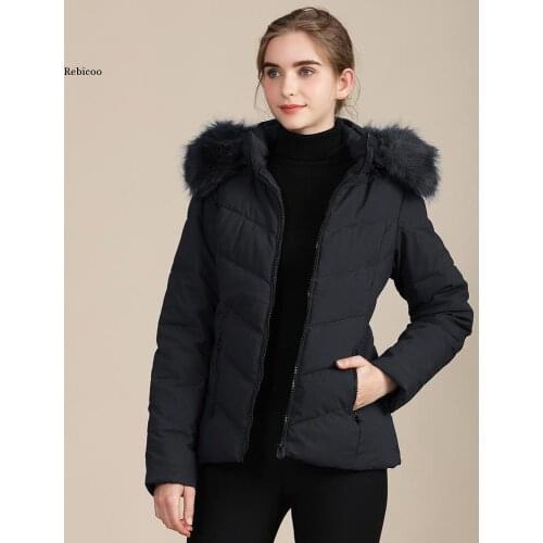 Winter Jacket Women New Fur Collar Hooded Slim Long Parka Mujer Cotton Padded Overcoat Casual Black Coat Female Windbrear