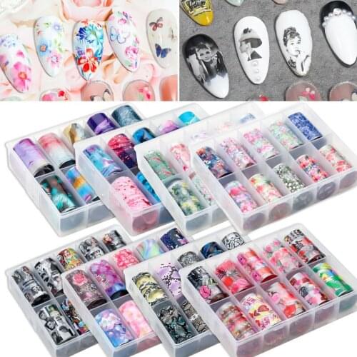 1 Box of 13 Models Nail Art Transfer Paper Flower Starry Sky 3D Holographic Butterfly Character DIY Nail Art Decoration Sticker