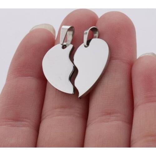 20pcs lot Stainless Steel Broken Heart Charms Custom Name Stitching Heart Matching Two Halves Heart Charms For Necklace