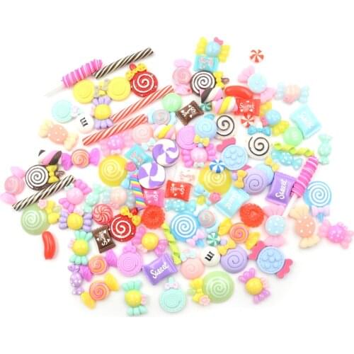 10Pcs/lot Miniature Resin Lollipop Candy Dollhouse Food Kitchen Toys DIY Phone Case Decor Crafts Dolls Miniature Pretend Toy