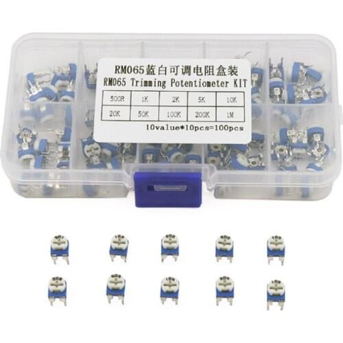 10 Kind 100PCS Trimmiing Potentiometer Blue White Adjustable Resistor KIT 500R 1K 2K 5K 10K 20K 50K 100K 200K 1M