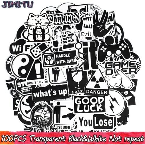 100 PCS Transparent Sticker Toys for Children Black and White Graffiti Stickers Scrapbooking Laptop Luggage Skateboard Bike