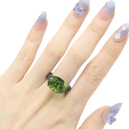 16x12mm Neo-Gothic Vintage Created Green Amethyst Iolite Paris Blue Topaz For Ladies Black Gold Silver Rings Wholesale