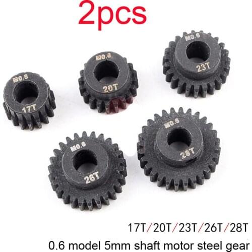 2PCS 5mm Motor Gear 17T/20T/23T/26T/28T Bold Shaft Motor Steel Gearwheel 0.6 Mode Gear Wheel for RC Car 1/10 HSP DIY Parts