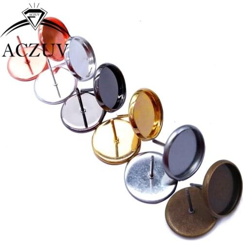 200pcs/Lot 8mm 10mm 12mm 14mm 16mm Stud Earrings Findings Bezel Blank Earrings Post Cabochon Cameo Base Settings